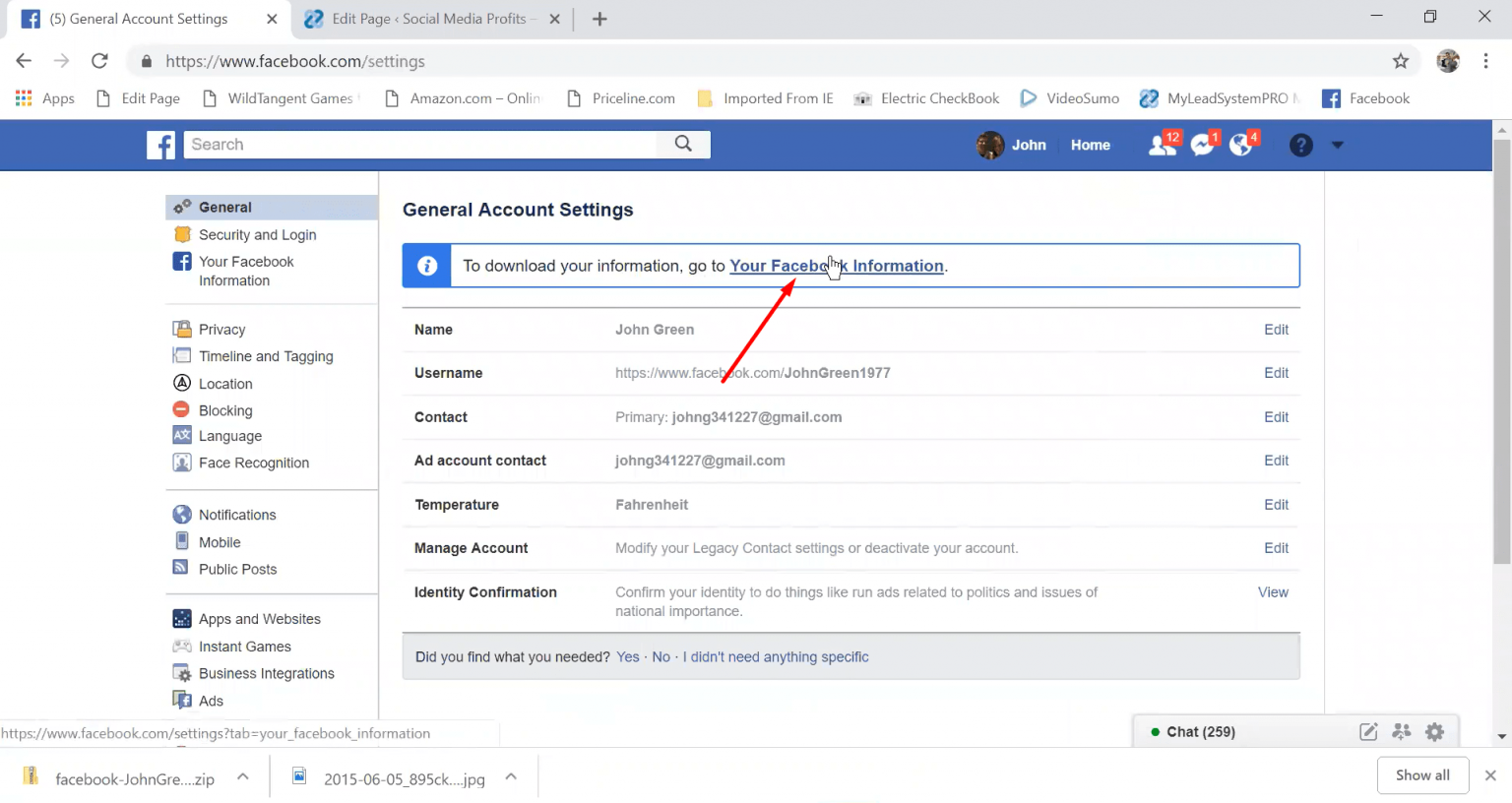 how to find your email on facebook settings