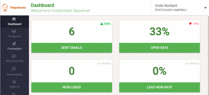 email sequences tool dashboard